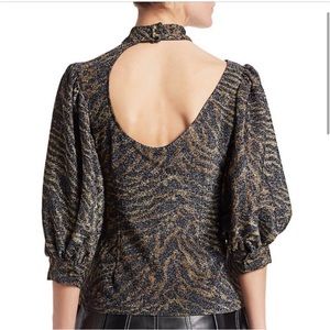 Ganni Black and Gold Patterned Blouse